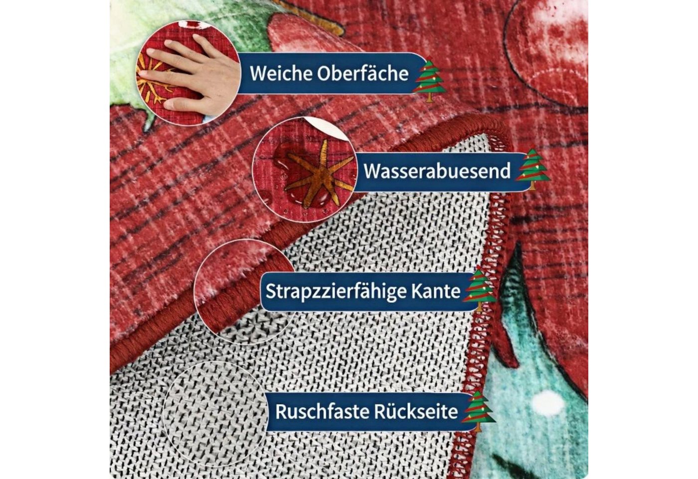 GarveeMore Teppich Schneemann-Tannenbaum Weihnachtsteppich– waschbar & rutschfest, rechteckig, Höhe: 5 mm Bild 4