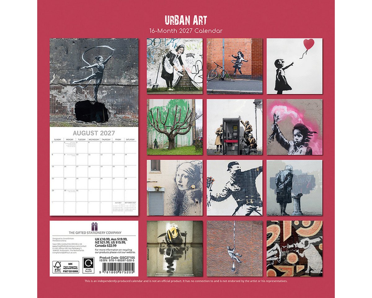 Wandkalender Urban Art – Banksy 2027 – 16-Monatskalender: Original Gifted Statio Bild 2