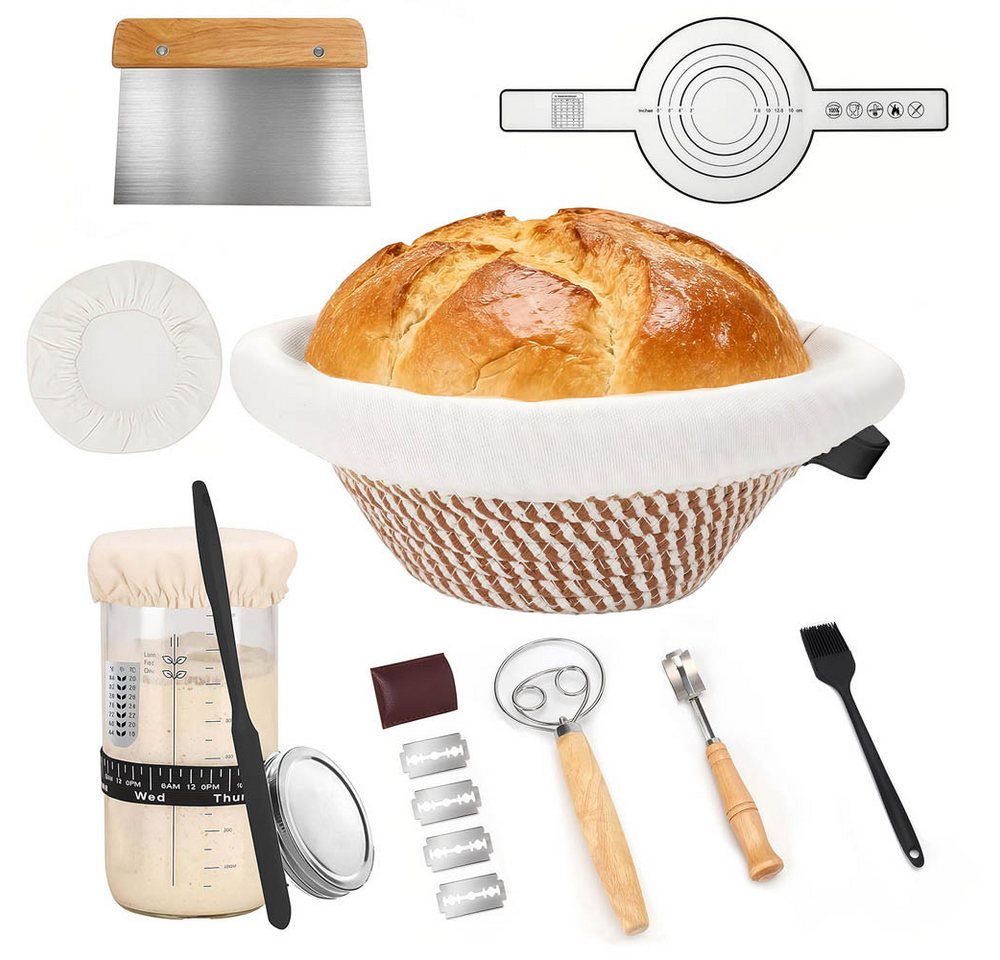 GLIESE POWER Gärkorb -Set 13-teilig oval – mit Leinen-Einlage, Teigschaber & Messer, (13-tlg), 13-teilig, Rattan, Leinen-Einlage, Messer – für perfektes Brot. Bild 2