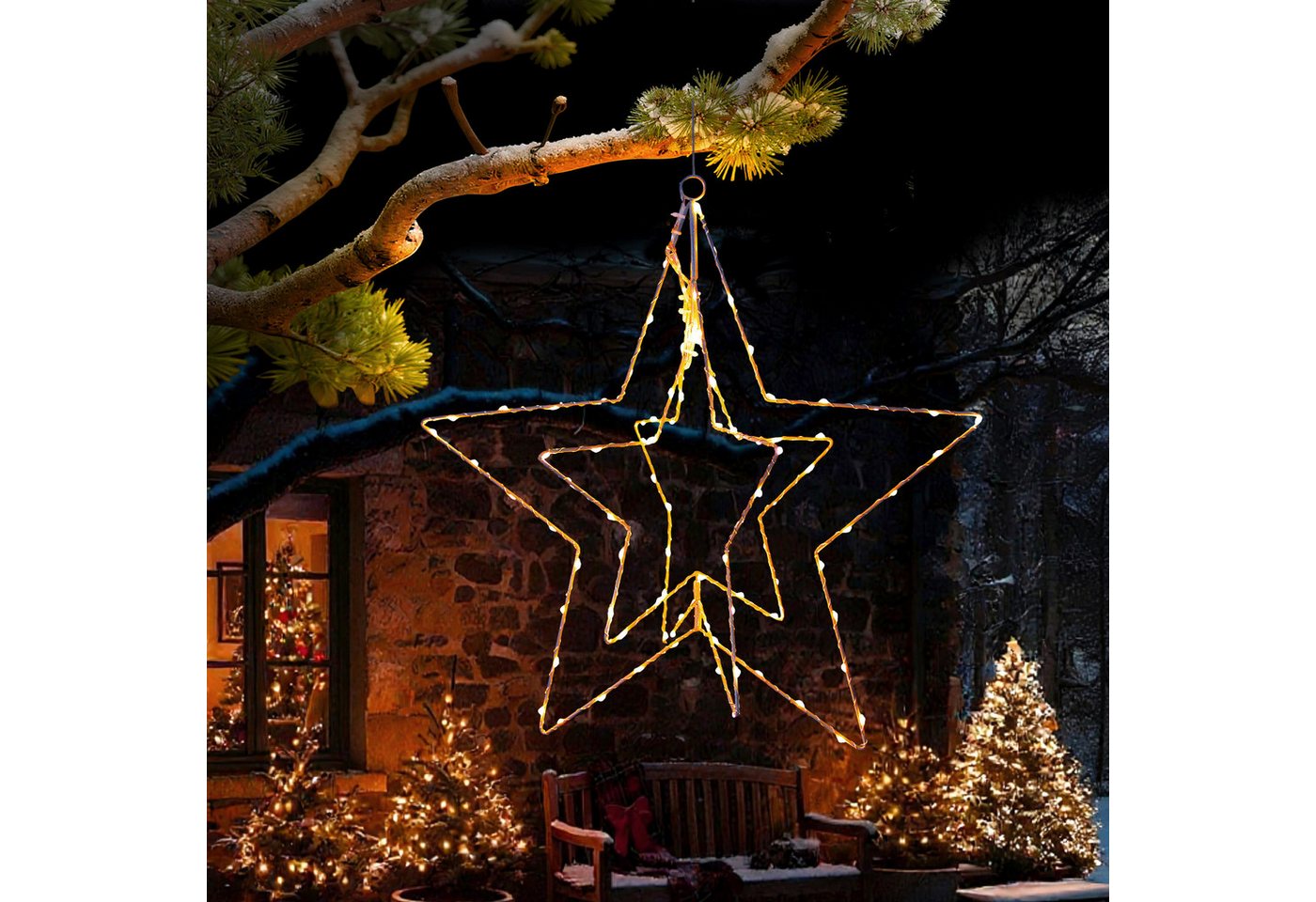 Arnusa LED Stern Leuchtstern Weihnachtsstern zum Aufhängen 45cm mit Timer 90 LED Deko, Ein und Aus, LED, warmweiß, zum Hängen Weihnachtsbeleuchtung warmweiß Bild 5