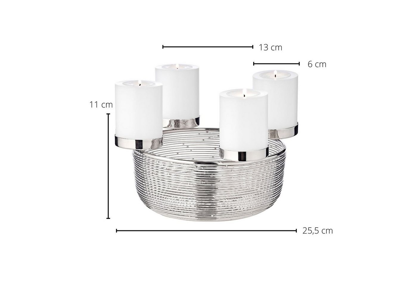 EDZARD Adventskranz Rio, Ø 26 cm, für 4 Kerzen á Ø 6 cm, Silber-Optik, vernickelt