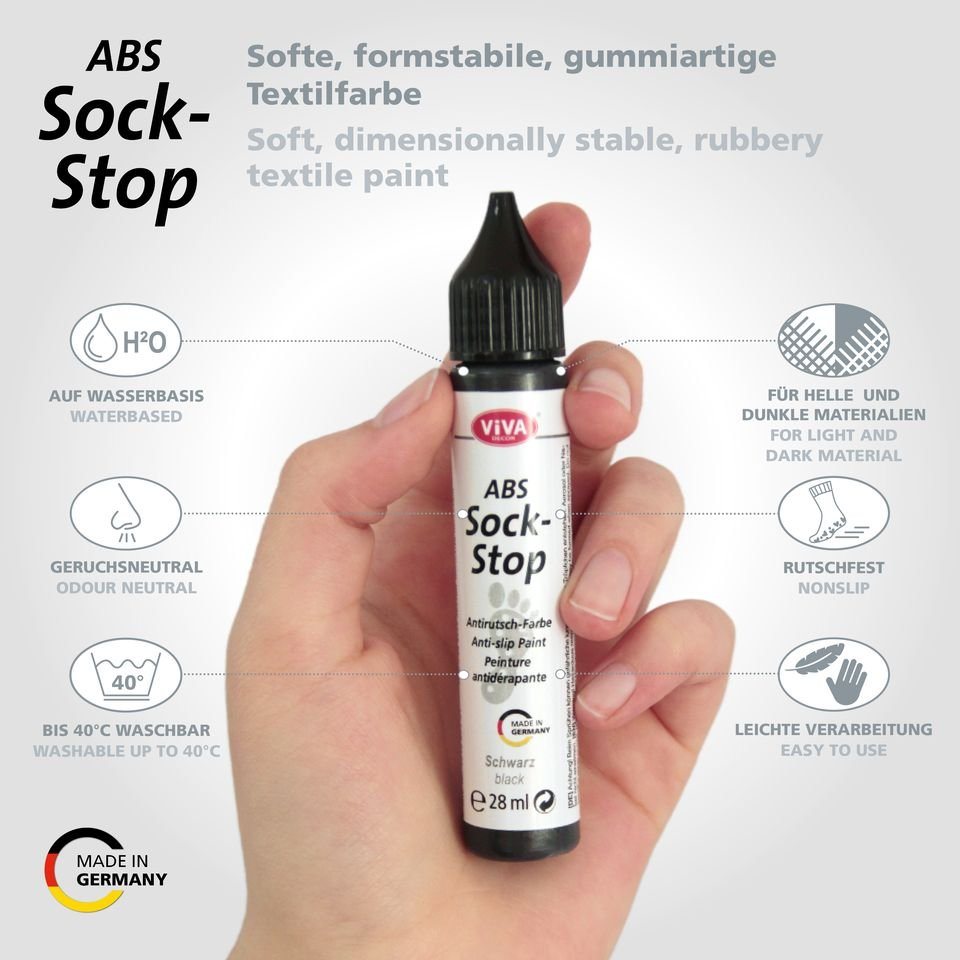 Viva Decor Textilfarbe Sockenstopp Antirutsch-Farbe, 4 Stifte je 28ml