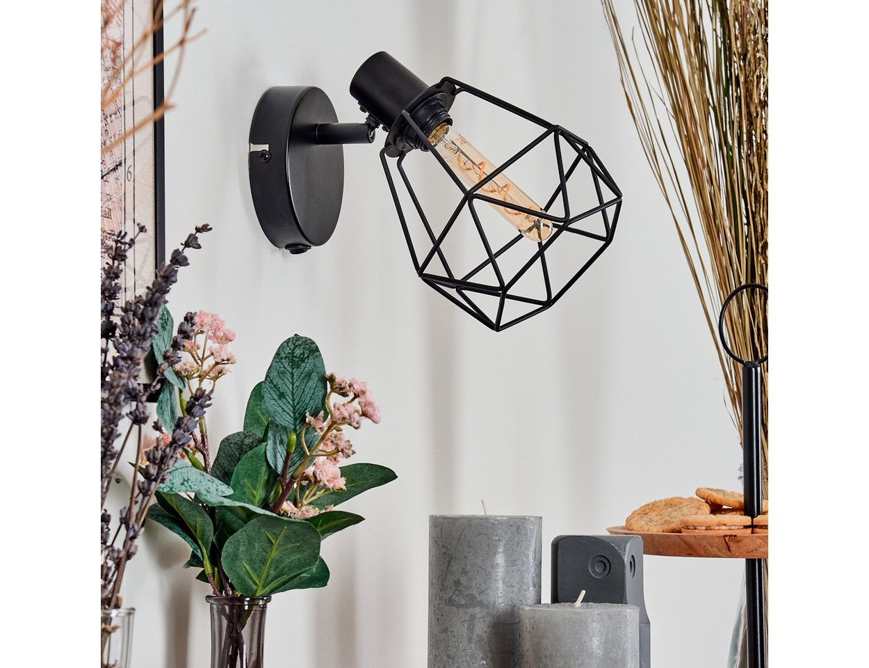 hofstein Wandleuchte verstellbare Wandlampe aus Metall in Schwarz, ohne Leuchtmittel, verstellbarer Schirm, Gitter-Optik(12cm), 1 x E14, ohne Leuchtmittel