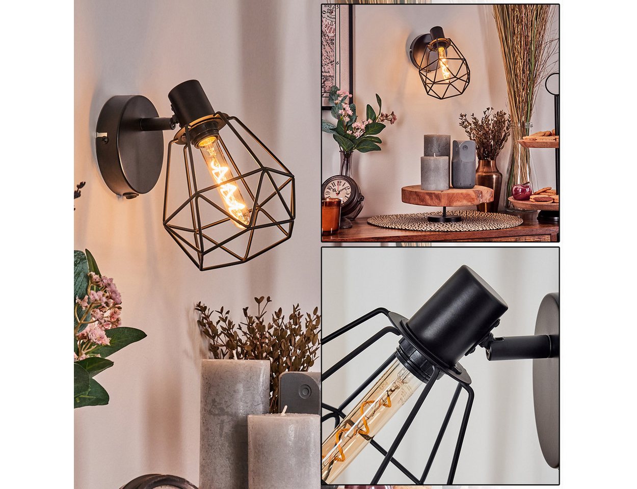 hofstein Wandleuchte verstellbare Wandlampe aus Metall in Schwarz, ohne Leuchtmittel, verstellbarer Schirm, Gitter-Optik(12cm), 1 x E14, ohne Leuchtmittel Bild 2