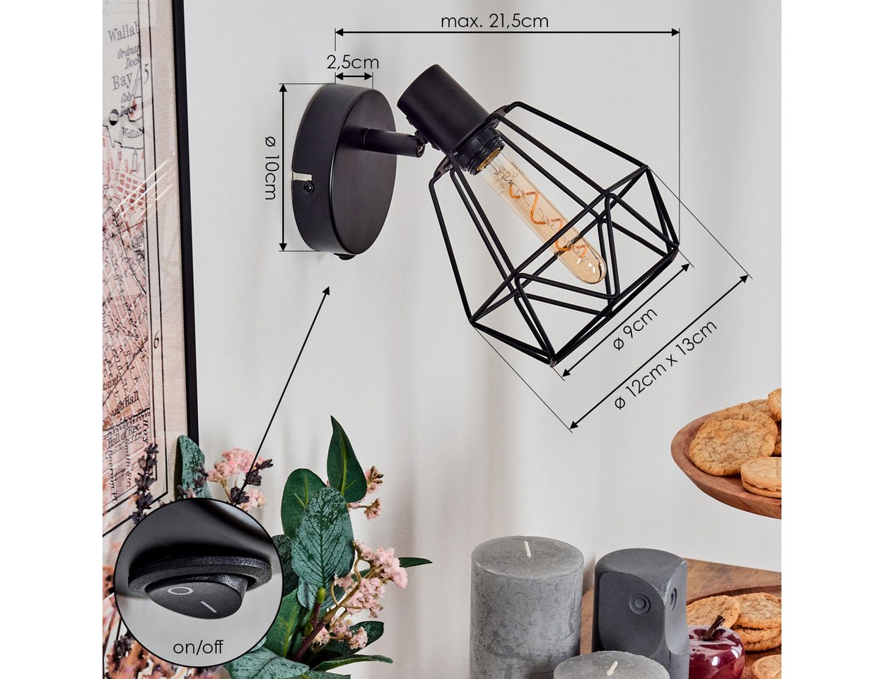 hofstein Wandleuchte verstellbare Wandlampe aus Metall in Schwarz, ohne Leuchtmittel, verstellbarer Schirm, Gitter-Optik(12cm), 1 x E14, ohne Leuchtmittel Bild 4