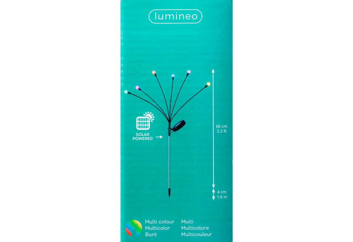 Lumineo LED Solarleuchte, Dauerlicht, bunt, Solar Stabbeleuchtung 6 LEDs Outdoor Kunststoff 70cm Bunt