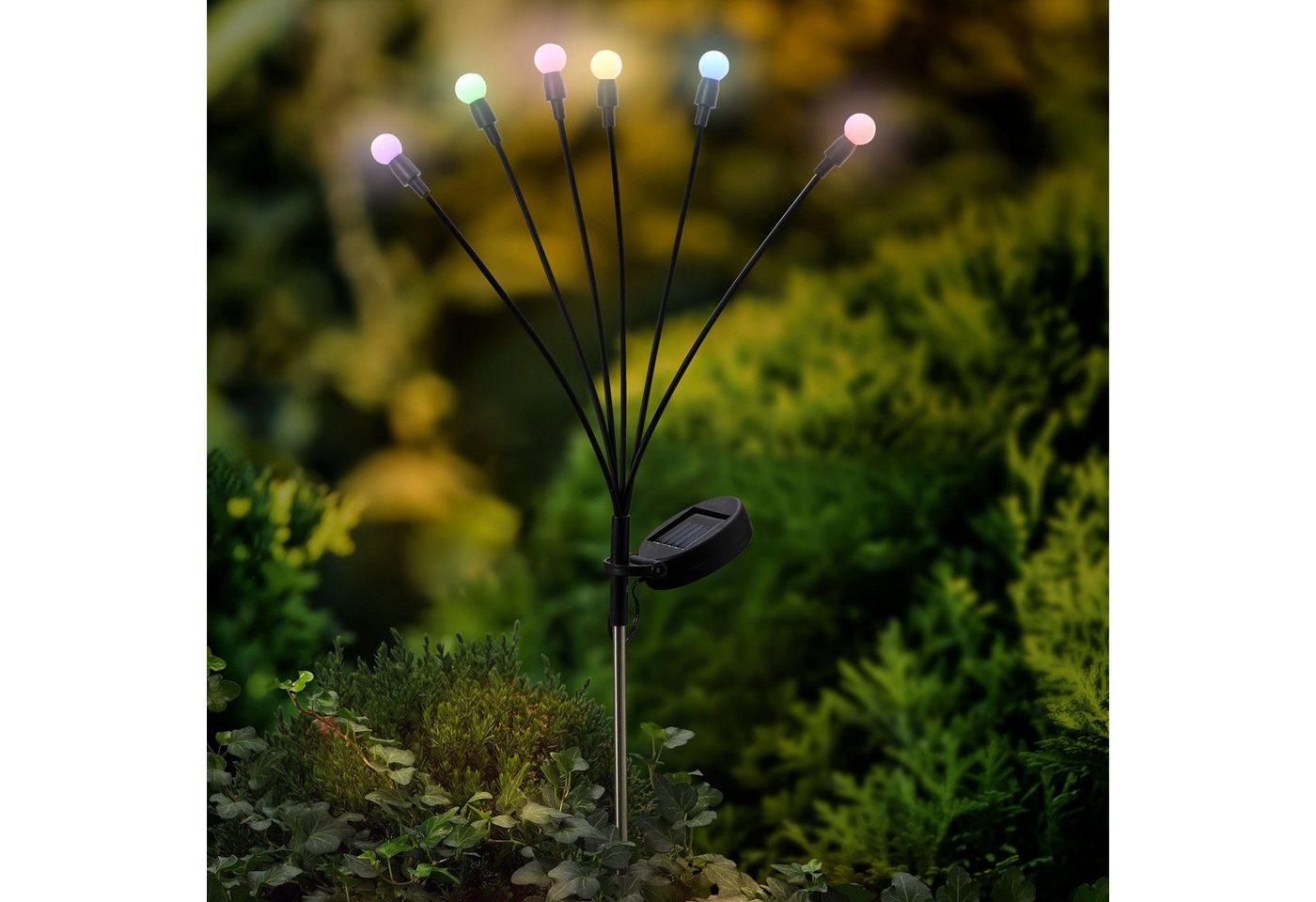 Lumineo LED Solarleuchte, Dauerlicht, bunt, Solar Stabbeleuchtung 6 LEDs Outdoor Kunststoff 70cm Bunt Bild 2