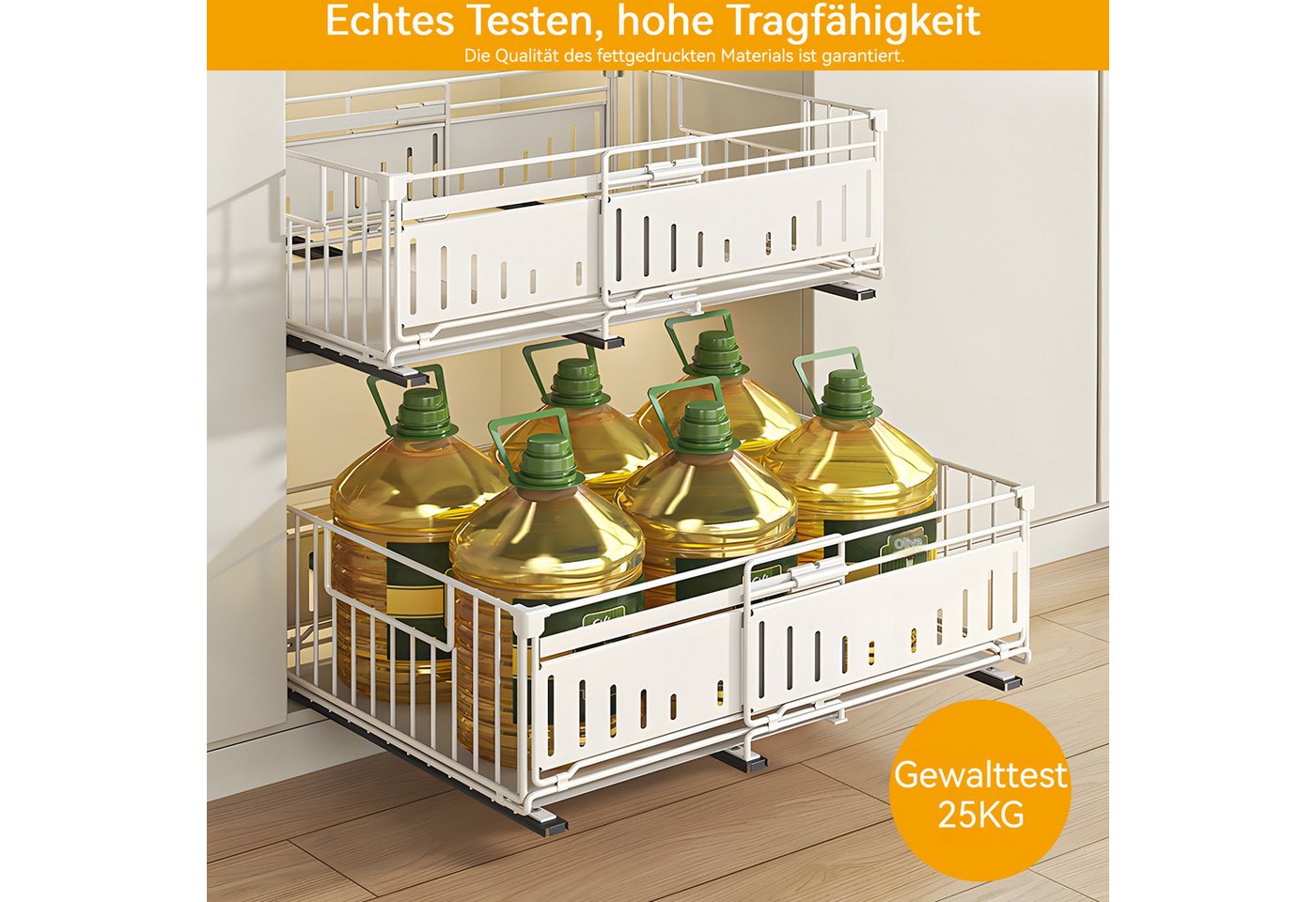 BlingBin Küchenorganizer-Set Teleskopschublade Ausziehbare Schublade Küche Organizer Schrankkorb, (2 Stück, 2-tlg., ohne Bohren für Küche Küchenschränke, Bad, Zimmern und Abstellräumen), 39x16.5x32.5-49.5 CM,Pull Out Cabinet Drawer mit Kleber Bild 5