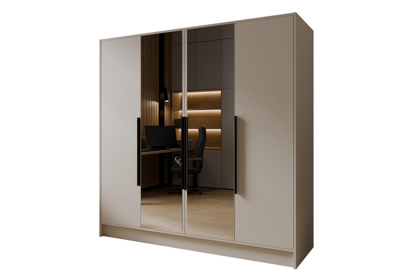 Masseno Drehtürenschrank RENVO 200 cm Kleiderschrank mit Spiegel 4 Türen Kaschmir Bild 2