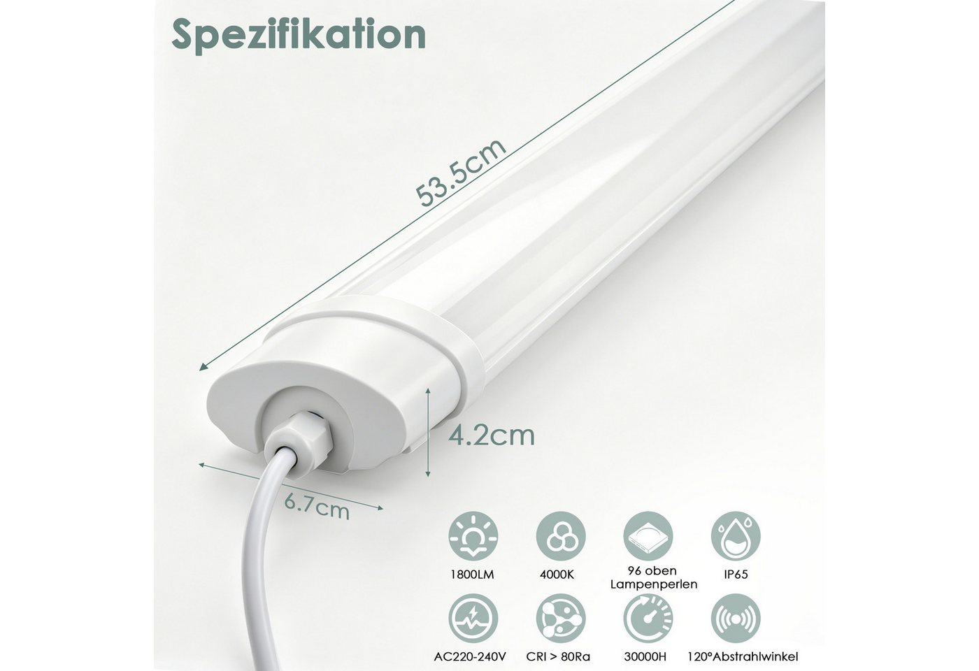 Lujasi LED Deckenleuchte 4er Pack LED Feuchtraumleuchte 90cm 24W - Feuchtraum Wannenleuchte, flimmerfrei, LED fest integriert, Neutralweiß, LED Röhre für Kellerlampe, Werkstattlampe, Küchenlampe, Badlampe Bild 5