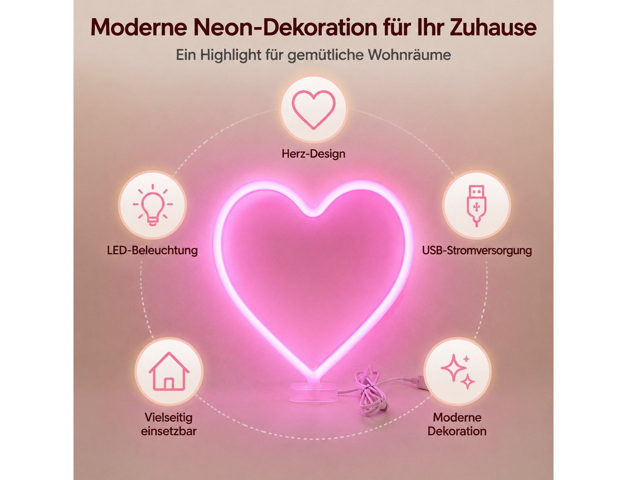 XEOOCE LED Dekolicht LED Neon Herzlampe USB & Batterie Wanddeko Bild 2
