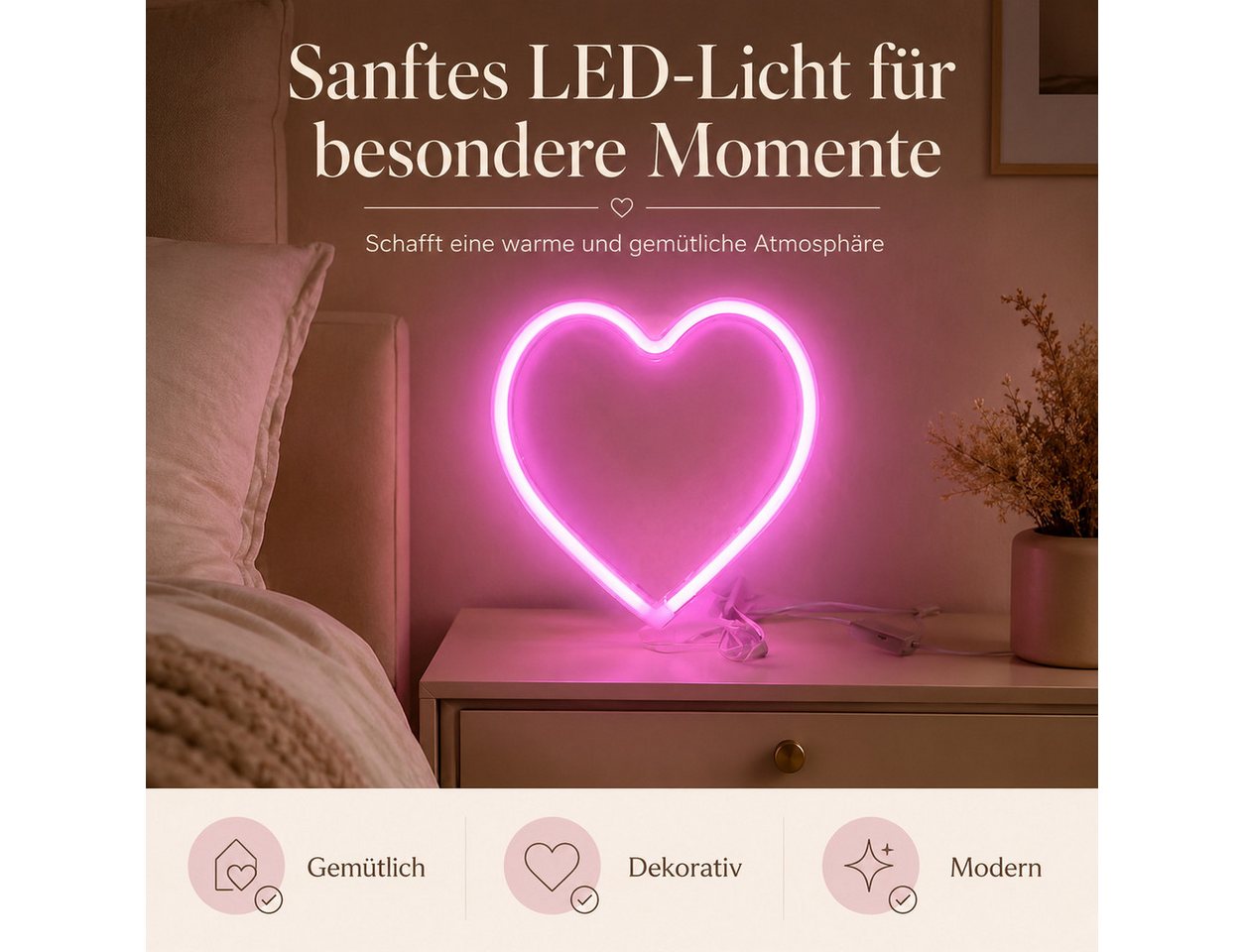 XEOOCE LED Dekolicht LED Neon Herzlampe USB & Batterie Wanddeko Bild 4