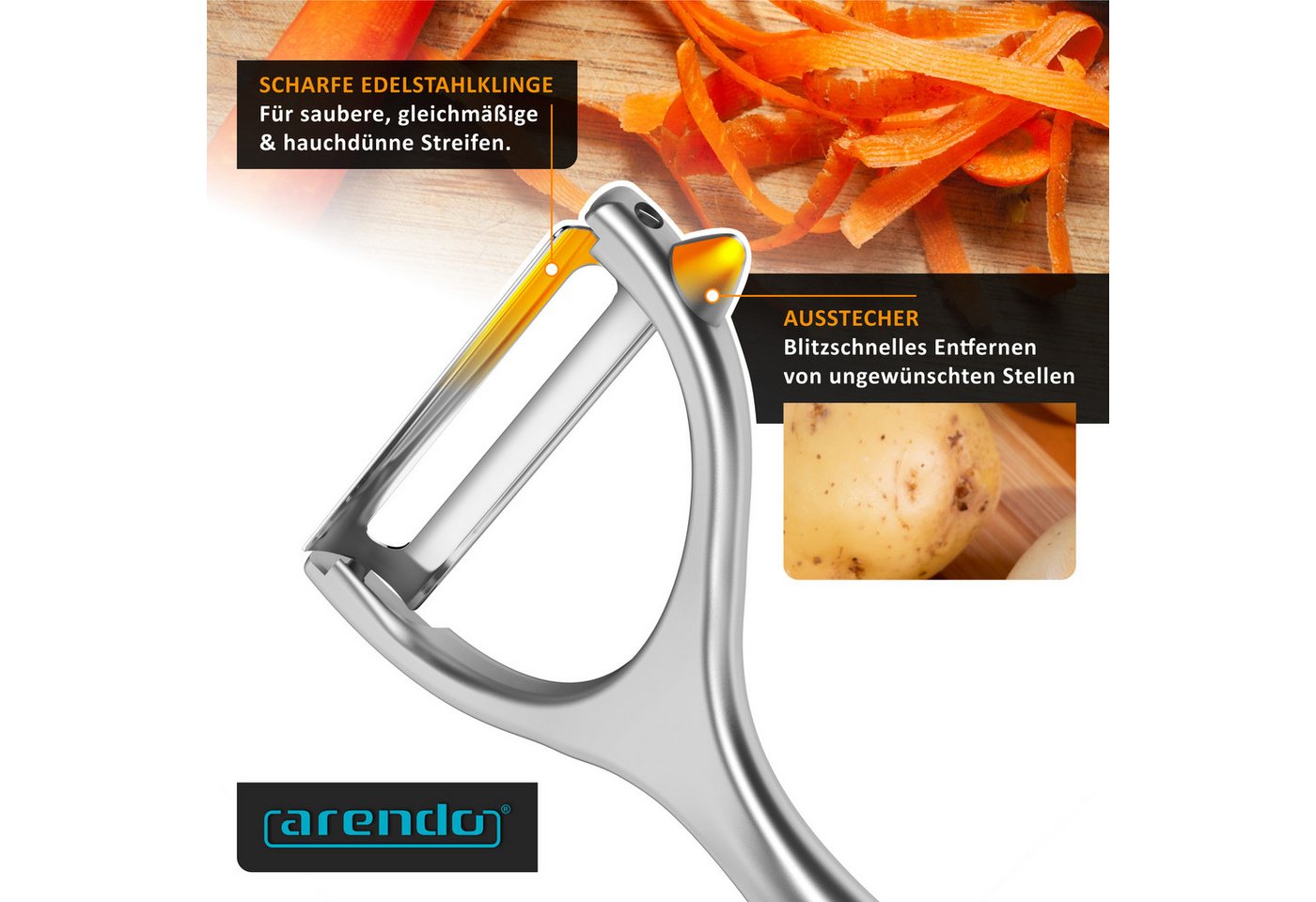 Arendo Sparschäler Breiter Universalschäler für Obst, Soft-Touch, Gemüse & Spargel, (1-tlg), Pendelklinge, Ausstecher, rostfreier Edelstahl, spülmaschinenfest