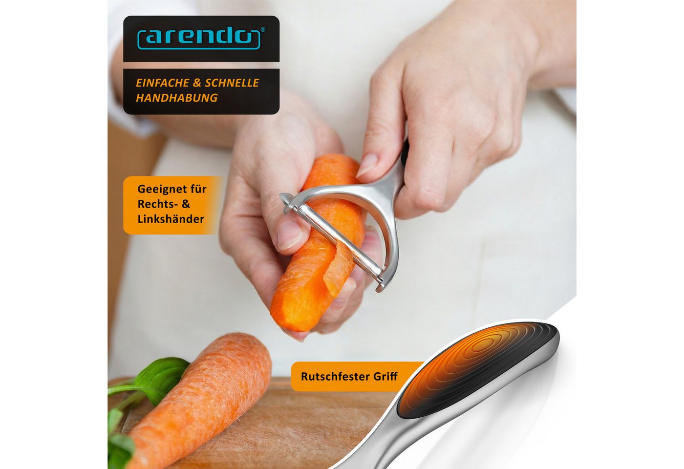 Arendo Sparschäler Breiter Universalschäler für Obst, Soft-Touch, Gemüse & Spargel, (1-tlg), Pendelklinge, Ausstecher, rostfreier Edelstahl, spülmaschinenfest Bild 3