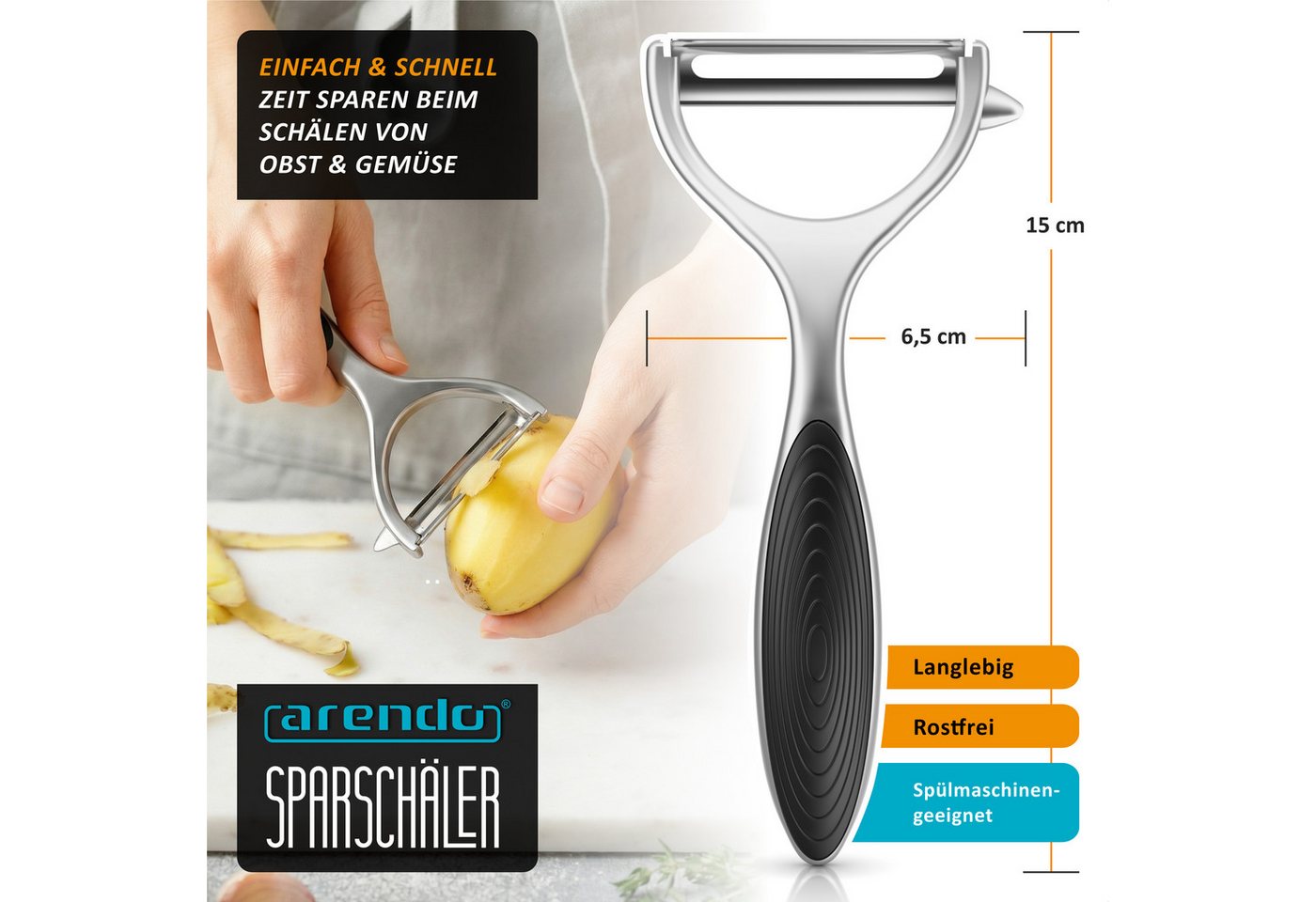 Arendo Sparschäler Breiter Universalschäler für Obst, Soft-Touch, Gemüse & Spargel, (1-tlg), Pendelklinge, Ausstecher, rostfreier Edelstahl, spülmaschinenfest Bild 4