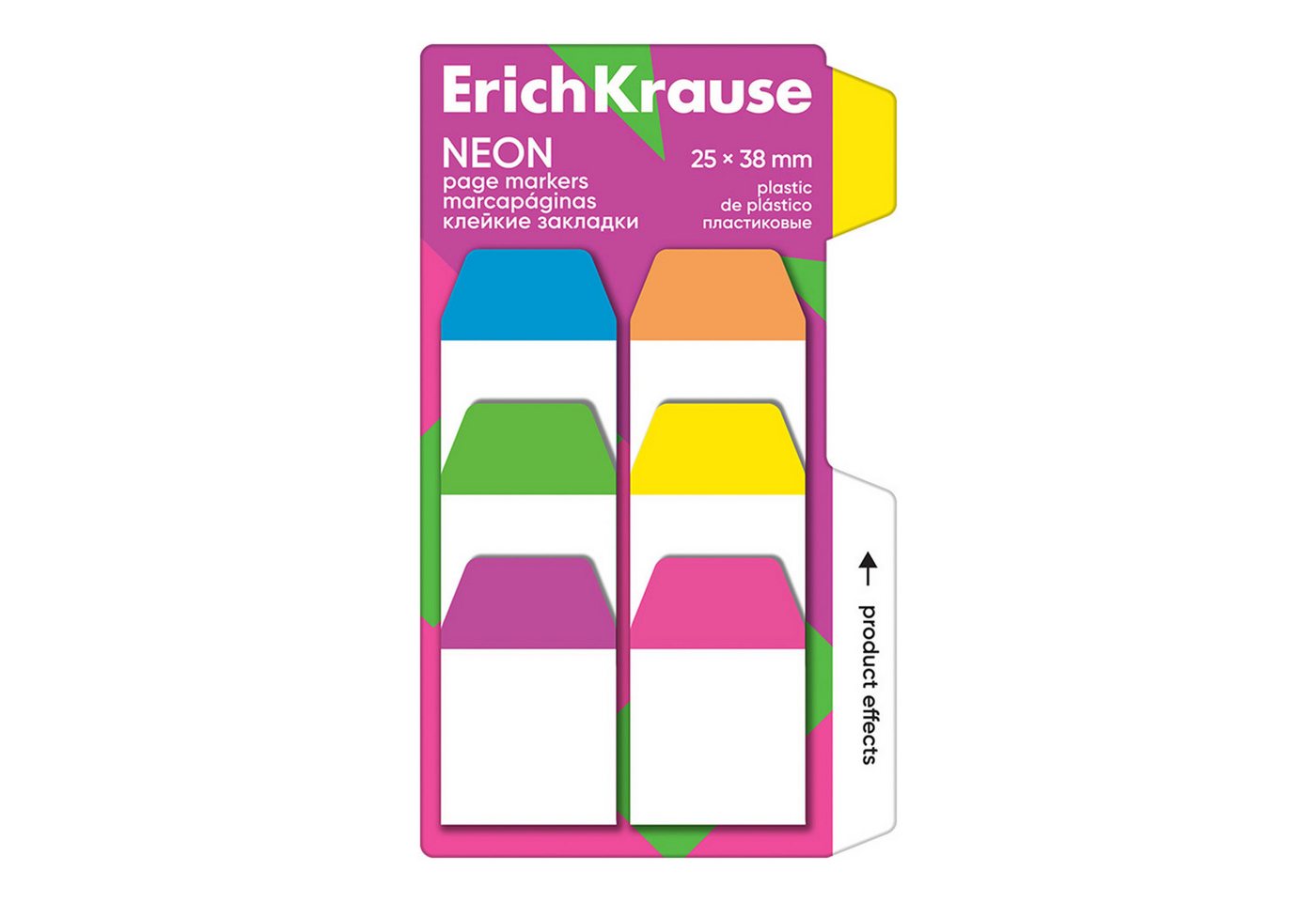 Erich Krause Haftnotizblock, Seitenmarker 25mm Neon Plastik beschriftbar 5 Pack je 60 Blatt