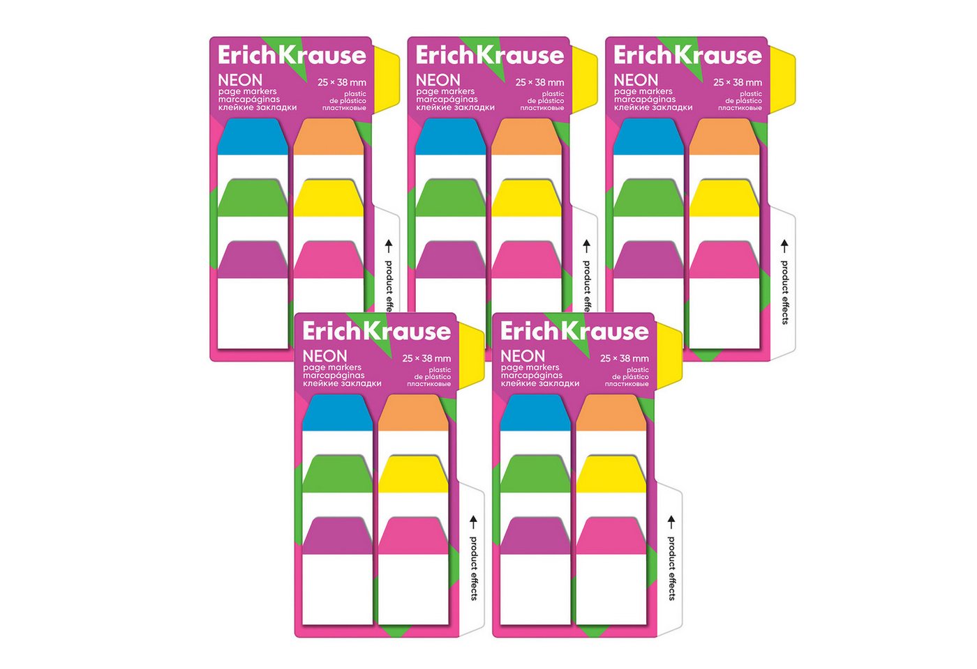 Erich Krause Haftnotizblock, Seitenmarker 25mm Neon Plastik beschriftbar 5 Pack je 60 Blatt Bild 2