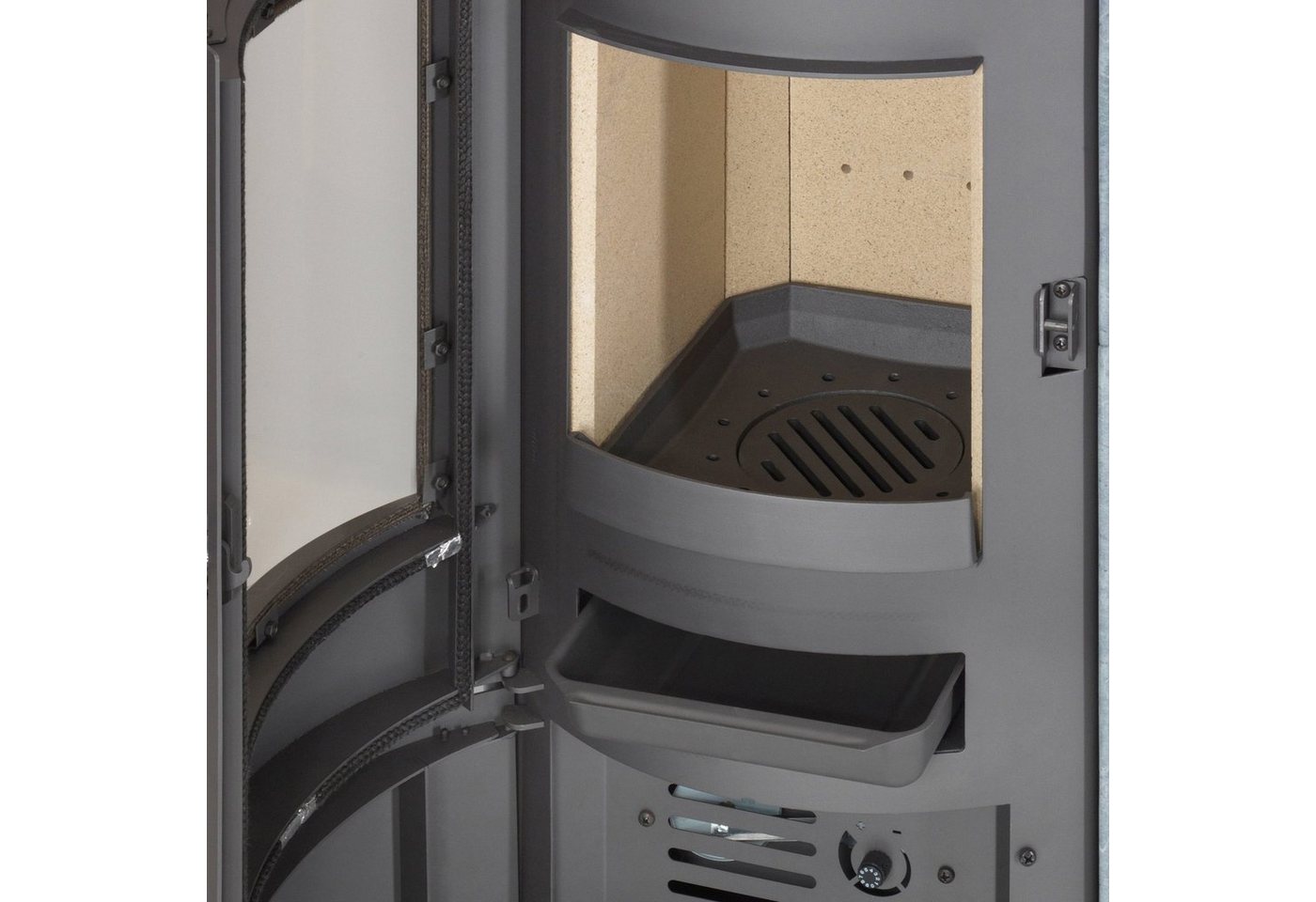Thermia Kaminofen München XL Stahl gussgrau Speckstein, 7 kW, Dauerbrand
