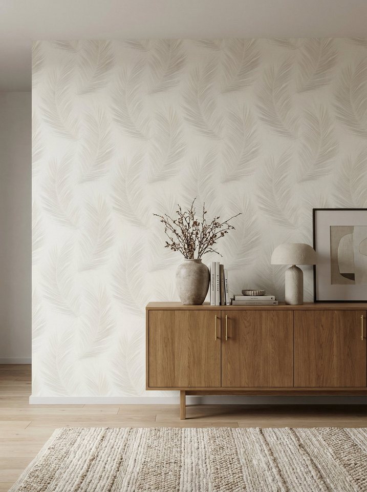 Newroom Vliestapete Corven Beige Tapete Grafik Blätter, strukturiert, Mustertapete