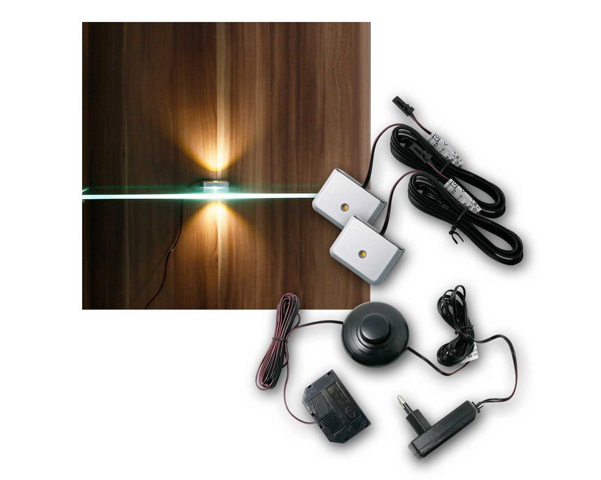 world-trading-net LED Glaskantenbeleuchtung 2er SET Clip-3D silber Glasbodenbeleuchtung, ww, warmweiß Bild 3