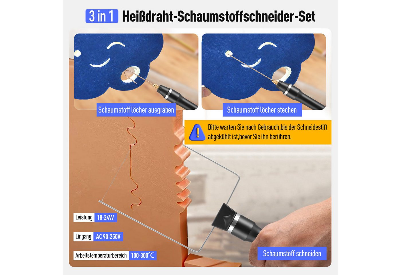 i@home Heißdrahtschneider 3-in-1-Schaumstoffschneider mit Kontrollleuchte, 7-tlg., Elektrischer Schneidestift für Styropor & Schaumstoff Bild 2