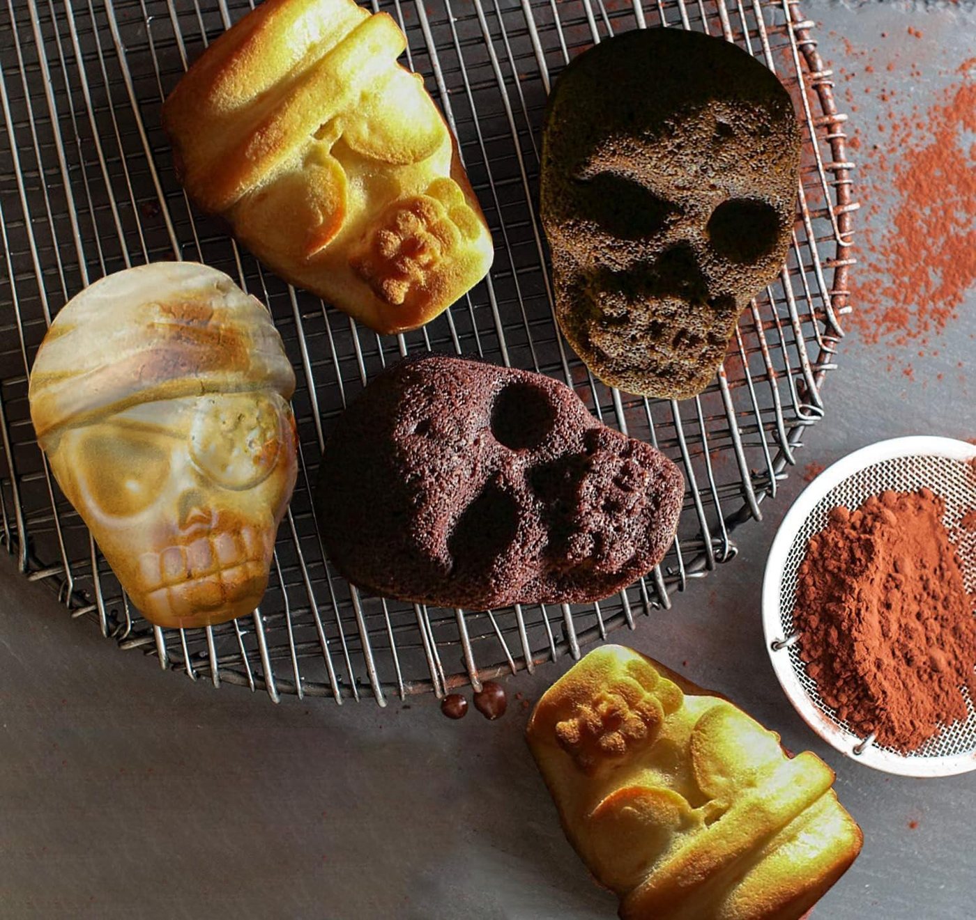 FOUORTUNATE-BEE Backform Halloween Silikonform mit 6 Totenköpfen für Eis Kuchen Schokolade Deko, Totenkopf Backform für Halloween Geburtstag Party Eis und Süßigkeiten