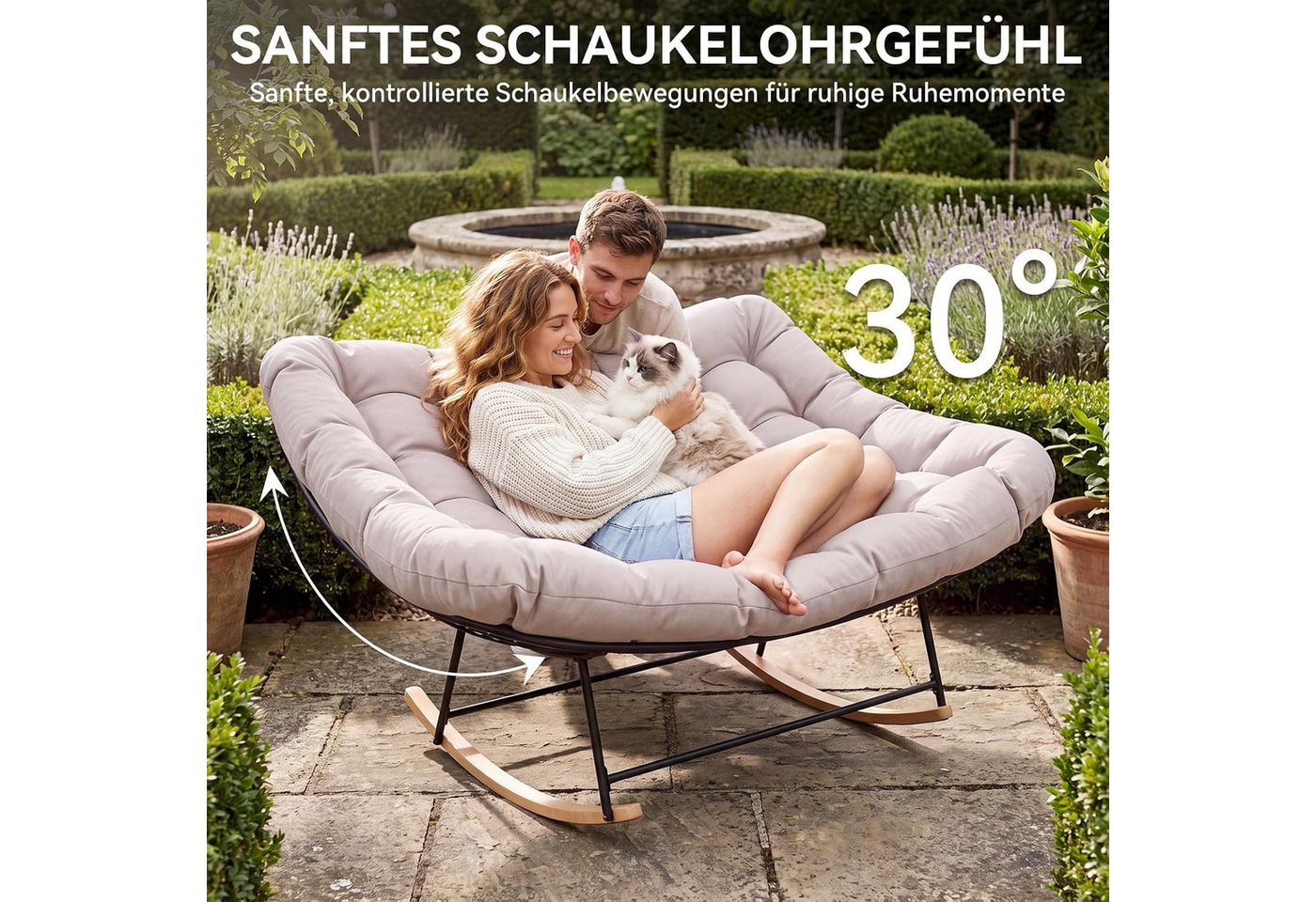 AOXUN Schaukelstuhl XXL Doppelschaukelstuhl für Innen & Außen, bis 200 kg belastbar (1 St), Ergonomischer Groß-Sitz mit dicker PP-Polsterung, einfache Montage Bild 2