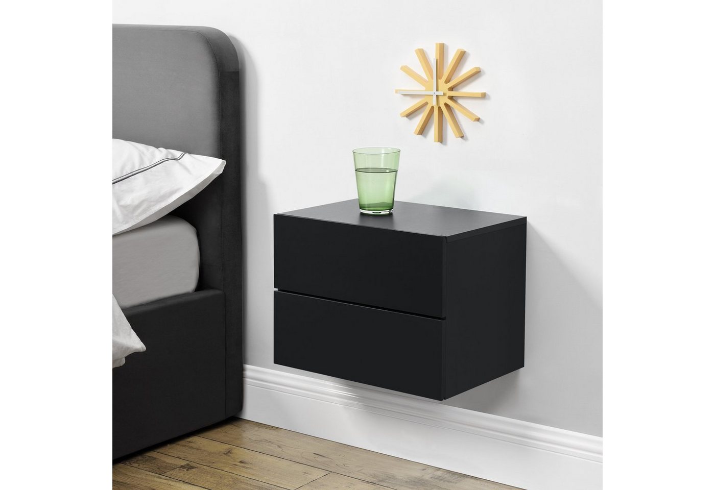 en.casa Hängeschrank »Ampfing« Wandschrank mit 2 Schubladen 40x29x30 cm Schwarz Bild 3
