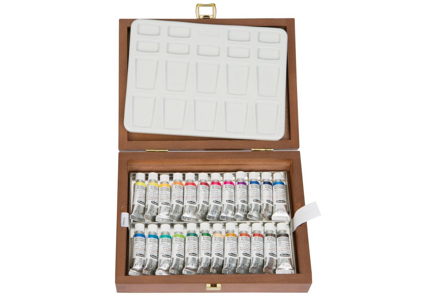 Schmincke Aquarellfarbe Horadam Malkasten 24 x Tuben 5 ml Aquarell 74 224 097 Holzkasten