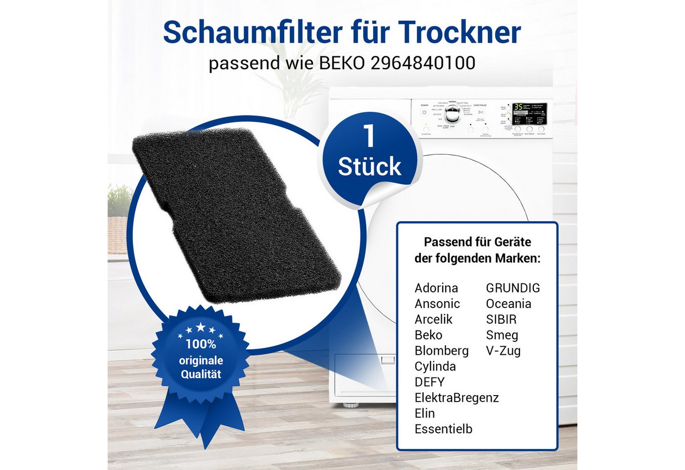 VIOKS Ersatzfilter Schaumfilter Ersatz für Beko 2964840100 Sockelfilter, Zubehör für Wäschetrockner, 240 x 155 x 11 mm