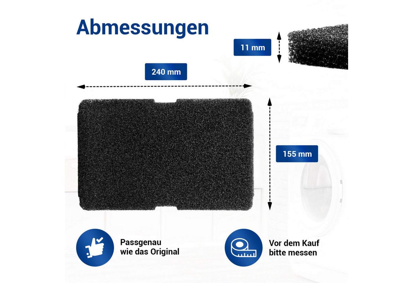 VIOKS Ersatzfilter Schaumfilter Ersatz für Beko 2964840100 Sockelfilter, Zubehör für Wäschetrockner, 240 x 155 x 11 mm Bild 3