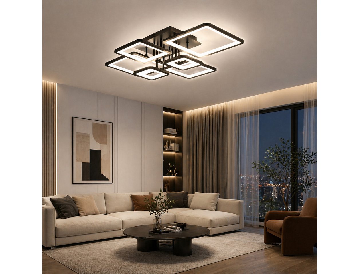Fyrove Deckenleuchten LED Deckenlampe 6 Rahmen,Dimmbar mit Fernbedienung für Wohnzimmer, LED fest integriert, 102W 3000-6500k, Mit Speicherfunktion Timer-Funktion.Lichtfarbe-und Helligkeit einstellbar, Modern Runde Wohnzimmer Schlafzimmer Arbeitszimmer Esszimmer Dekoration Lampen