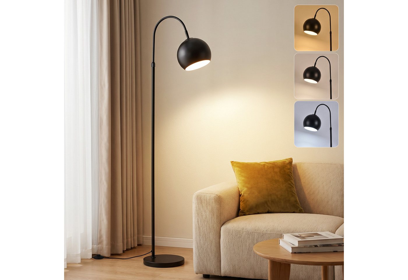 Nettlife Stehlampe Bogenlampe Wohnzimmer Schwarz/Antik Bronze Retro Metallschirm E27 40W, ohne Leuchtmittel, 160 cm ideal als Leseleuchte für Wohnzimmer Bild 3