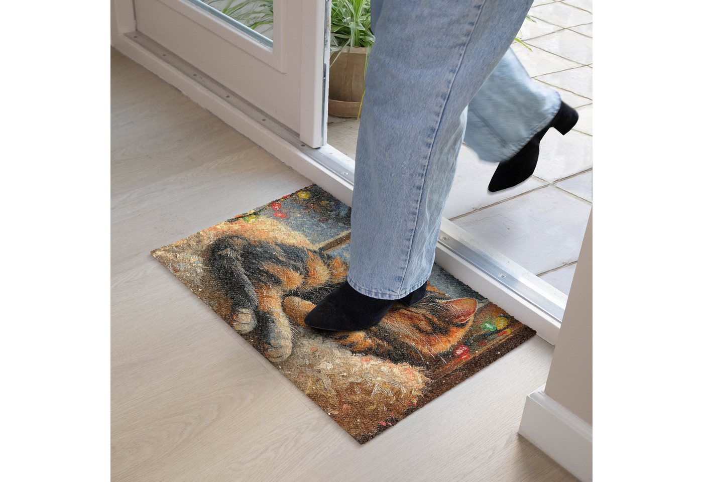 MuchoWow Fußmatte Katze - Weihnachten - Winter - Tier, Rechteckig, innen Schmutzfangmatte, Tür, Schmutzfänger Flur, Teppich 60x40 cm Bild 5