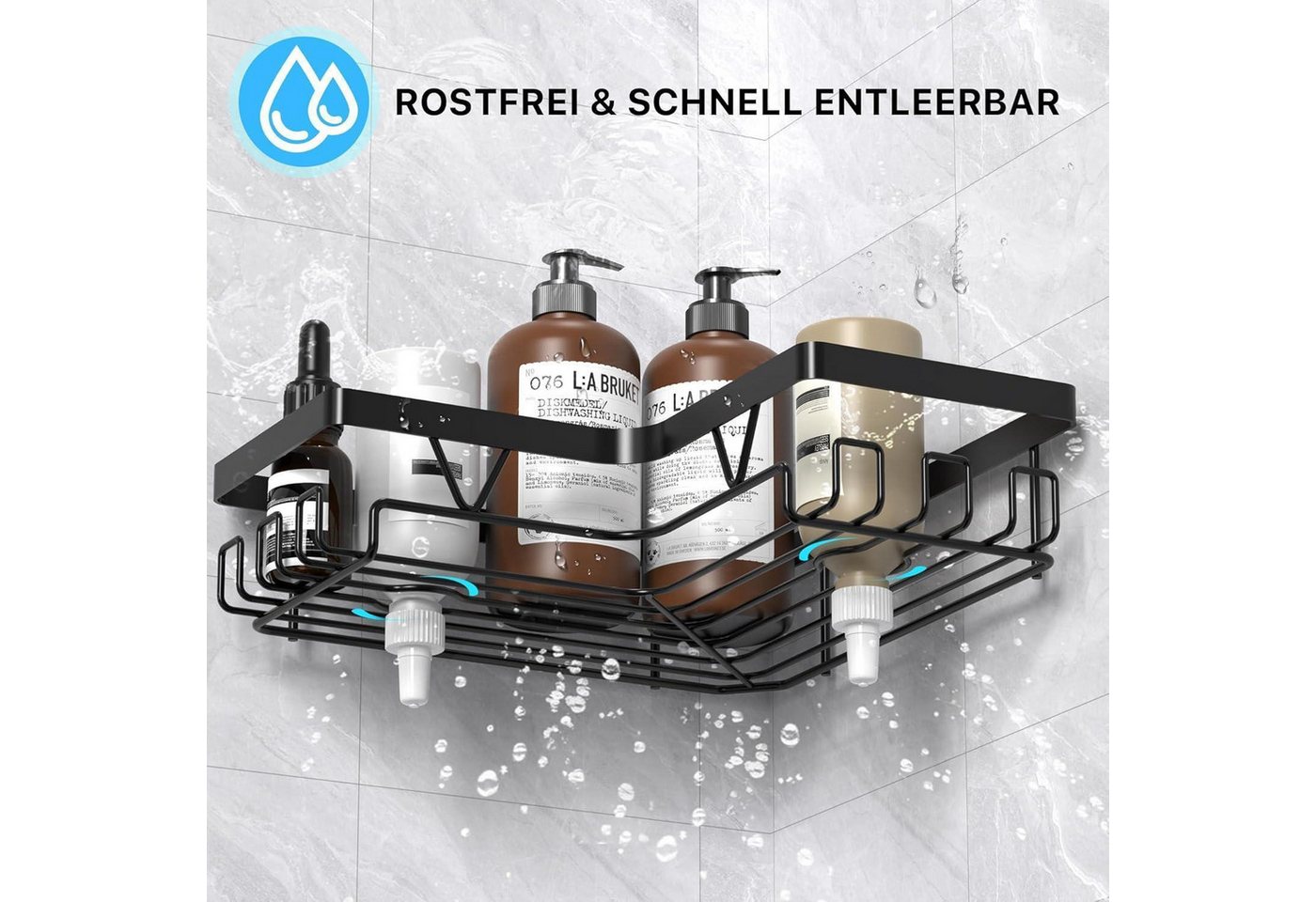 LuxusKollektion Duschablage Duschablage Ecke ohne Bohren Duschregal Duschkorb 2 Stück Schwarz Bild 2