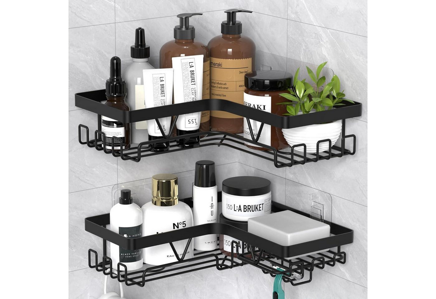 LuxusKollektion Duschablage Duschablage Ecke ohne Bohren Duschregal Duschkorb 2 Stück Schwarz Bild 5