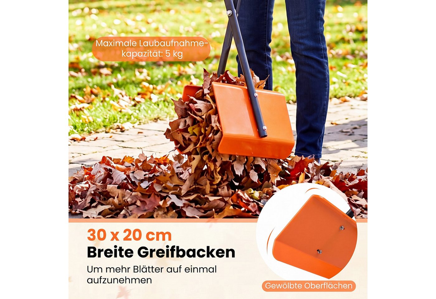 COSTWAY Laubgreifer, Laubsammler mit 92 cm langem Stiel, 30 x 15 x 92 cm
