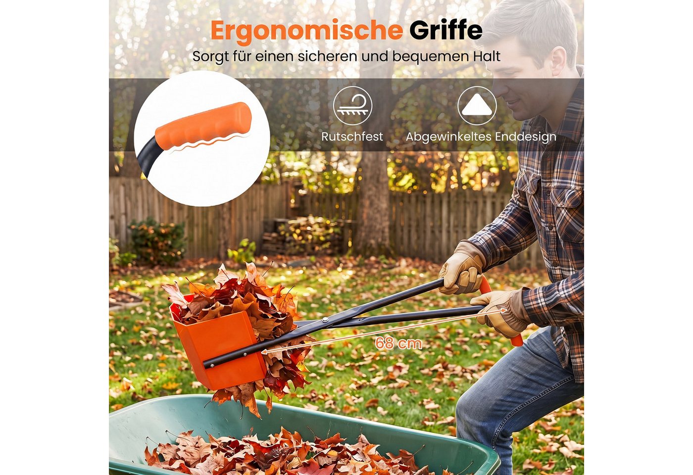 COSTWAY Laubgreifer, Laubsammler mit 92 cm langem Stiel, 30 x 15 x 92 cm Bild 4