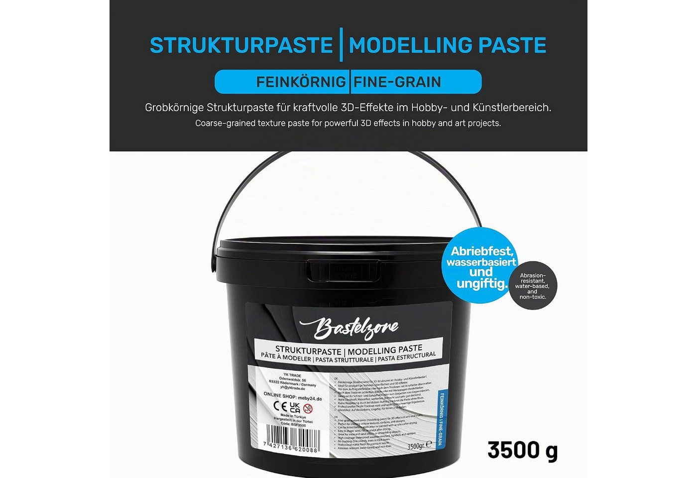 Greenpoint Strukturpaste Strukturpaste Modellierpaste Spachtelmasse - Acrylmalerei & Leinwand, XXL 3,5 kg für 3D-Effekte, Reliefs und kreative Texturen Bild 3