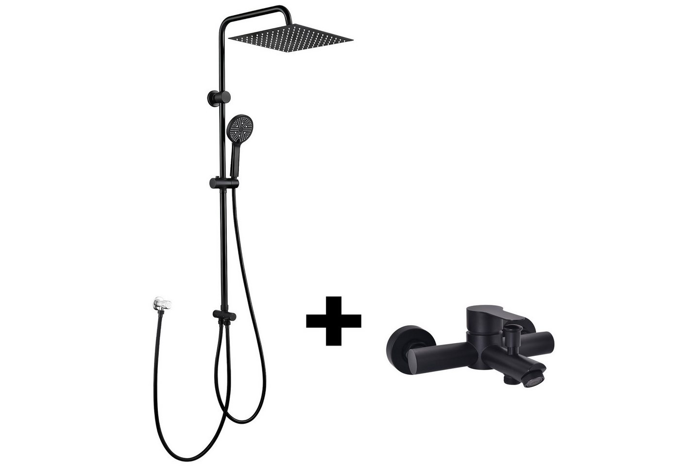 HOMELODY Duschsystem Schwarz mit SUS304 Badewannenarmatur und 30 cm Regendusche, 2 Strahlart(en), 5-Strahlarten-Handbrause und höhenverstellbare Duschstange ohne Bohren Bild 4
