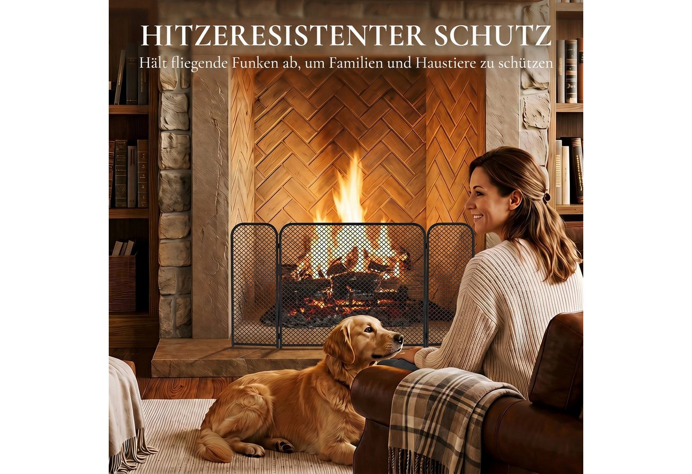 HOMCOM Kamingitter geometrisches Design aus Metall (Set, 1-tlg., 1x 3-teiliges Kaminschutzgitter), 3-teilig, klappbar, Funkenschutz, hitzebeständig Bild 3