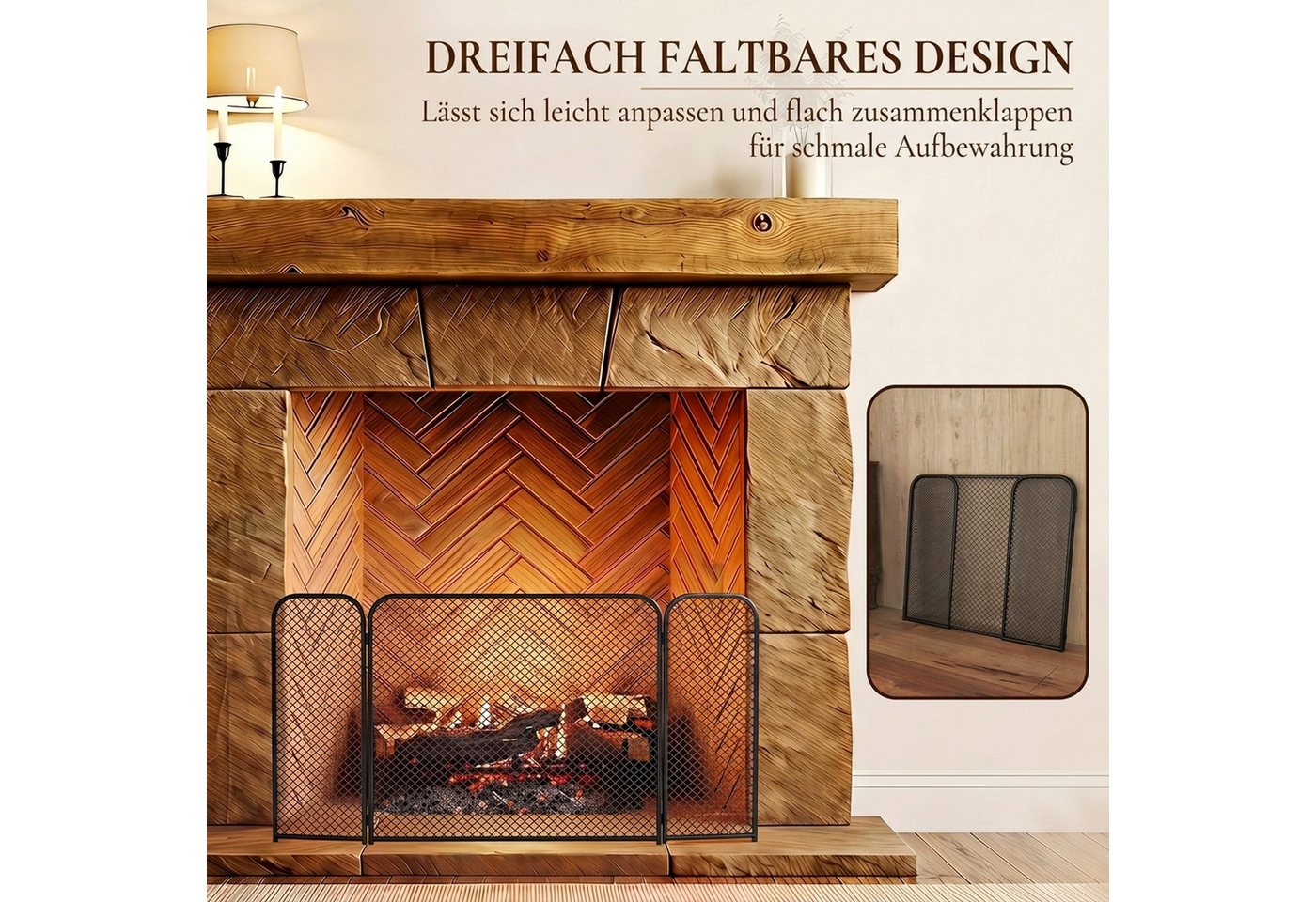 HOMCOM Kamingitter geometrisches Design aus Metall (Set, 1-tlg., 1x 3-teiliges Kaminschutzgitter), 3-teilig, klappbar, Funkenschutz, hitzebeständig Bild 5