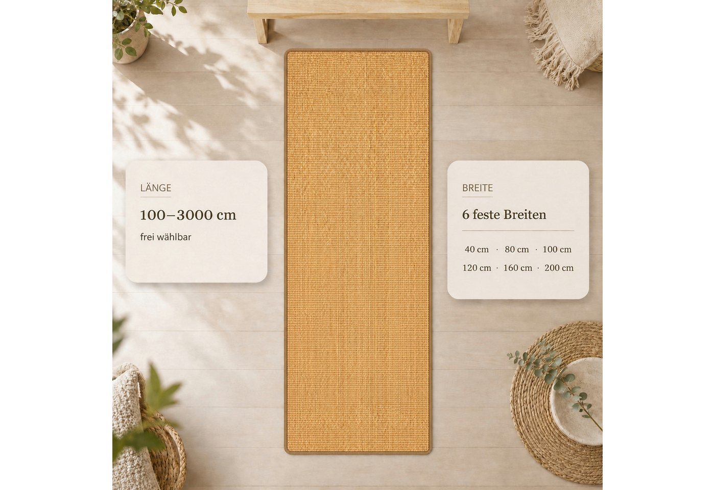 Kubus Sisalteppich Moa Sisal-Teppich aus 100 % Sisal mit Latexrücken und Kettelung, Farblich abgestimmte Kettelung Bild 3