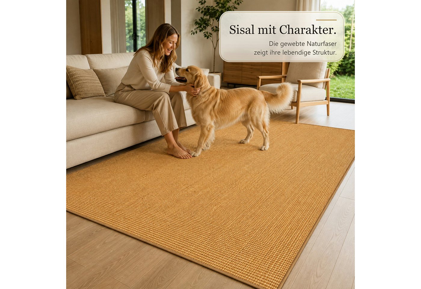 Kubus Sisalteppich Moa Sisal-Teppich aus 100 % Sisal mit Latexrücken und Kettelung, Farblich abgestimmte Kettelung Bild 5