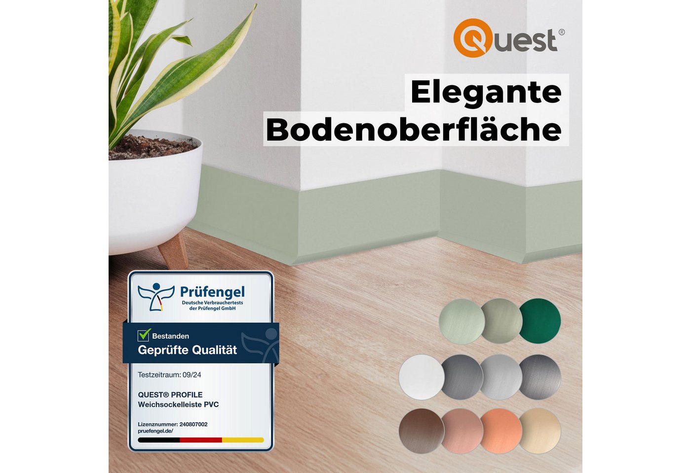 Quest Sockelleiste Weichsockelleiste Selbstklebend Knickleiste 70x20 mm, L: 100,00 cm, H: 7,00 cm, Packung, 1-St., wasserfest, UV-beständig, für Küche & Bad