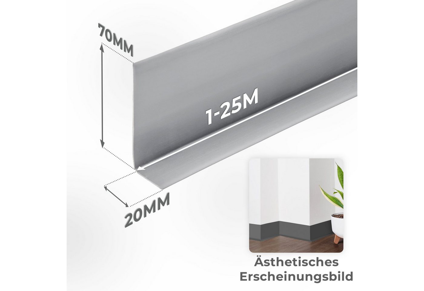 Quest Sockelleiste Weichsockelleiste Selbstklebend Knickleiste 70x20 mm, L: 100,00 cm, H: 7,00 cm, Packung, 1-St., wasserfest, UV-beständig, für Küche & Bad Bild 5
