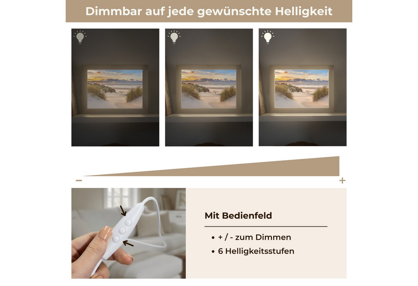 OnlyWow Tischleuchte Strand - Düne - Gras - Sonnenuntergang - Meer, Dimmbar, Farbwechsel, LED, Warmweiß, Kaltweiß, Neutralweiß Einstellbar, Tischlampe, Schreibtischlampe, Desk, Dimmbar, mit Kabel, LED Bild 2