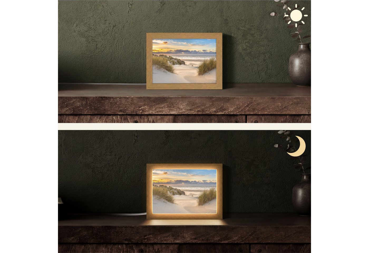 OnlyWow Tischleuchte Strand - Düne - Gras - Sonnenuntergang - Meer, Dimmbar, Farbwechsel, LED, Warmweiß, Kaltweiß, Neutralweiß Einstellbar, Tischlampe, Schreibtischlampe, Desk, Dimmbar, mit Kabel, LED Bild 3