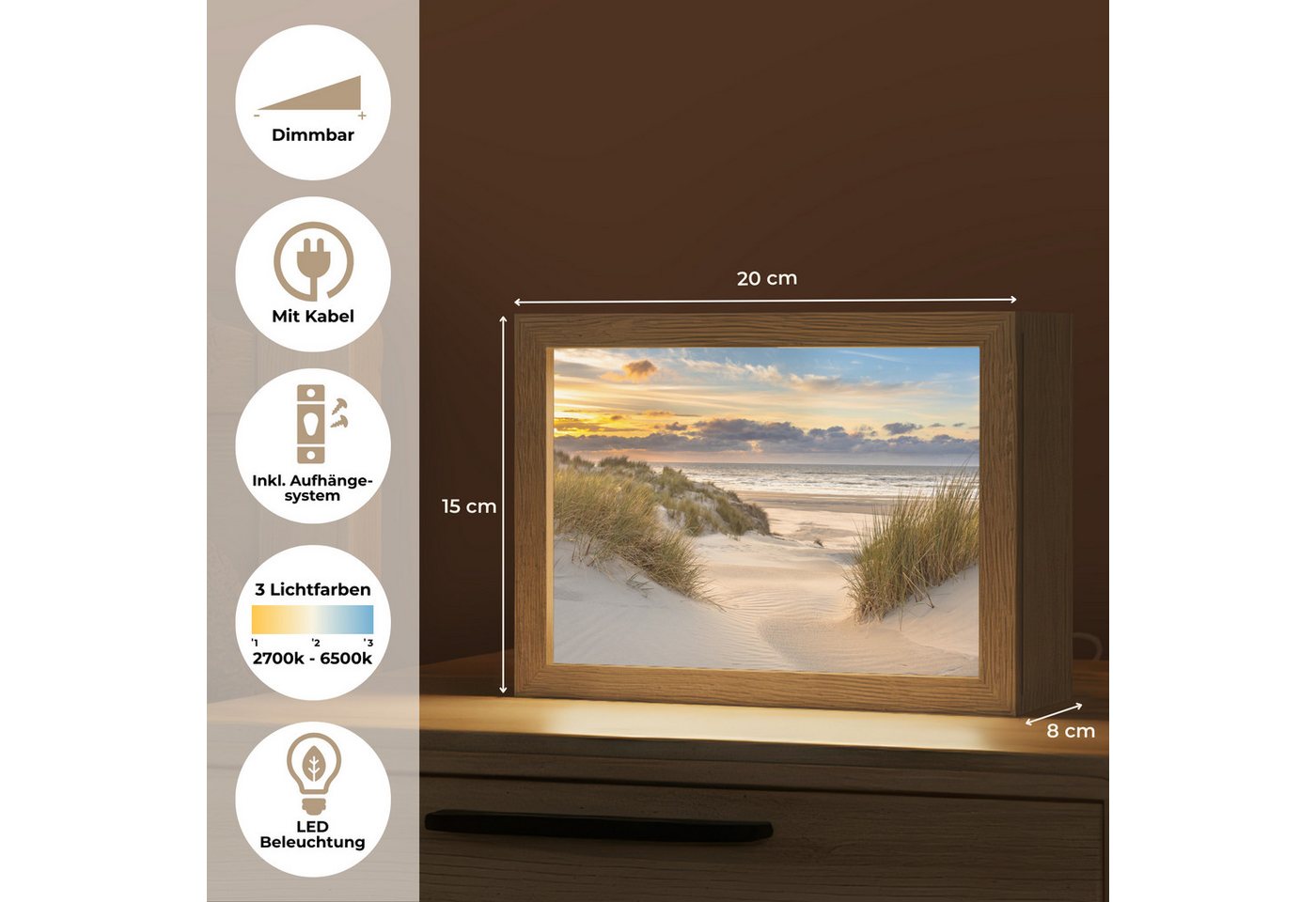 OnlyWow Tischleuchte Strand - Düne - Gras - Sonnenuntergang - Meer, Dimmbar, Farbwechsel, LED, Warmweiß, Kaltweiß, Neutralweiß Einstellbar, Tischlampe, Schreibtischlampe, Desk, Dimmbar, mit Kabel, LED Bild 4