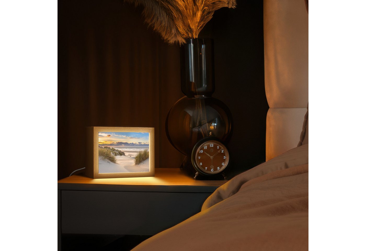 OnlyWow Tischleuchte Strand - Düne - Gras - Sonnenuntergang - Meer, Dimmbar, Farbwechsel, LED, Warmweiß, Kaltweiß, Neutralweiß Einstellbar, Tischlampe, Schreibtischlampe, Desk, Dimmbar, mit Kabel, LED Bild 5
